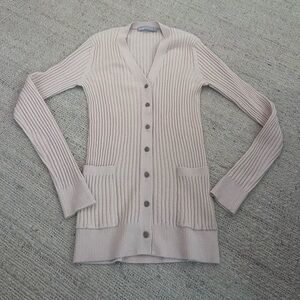 Vince 100% Cashmere Ribbed Cardigan Sweater - Beige/Cream - Size Large
